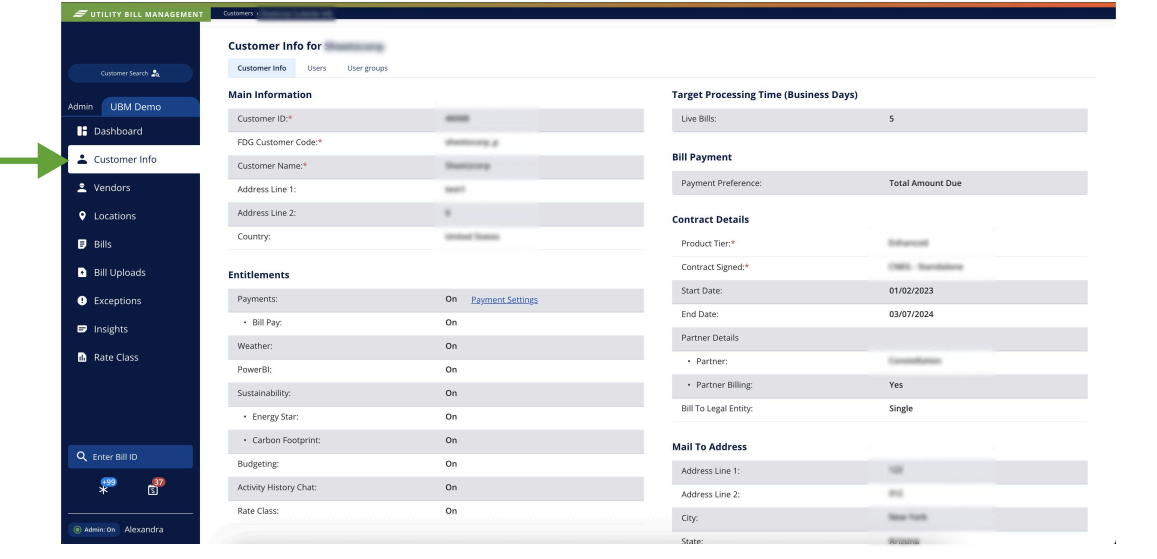 Customer Info Tab