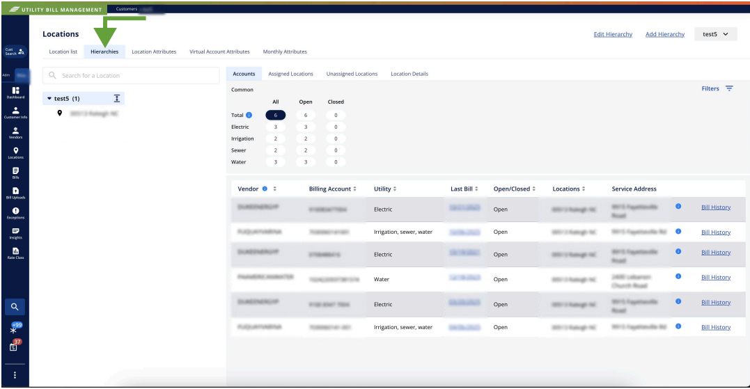 Hierarchies Tab