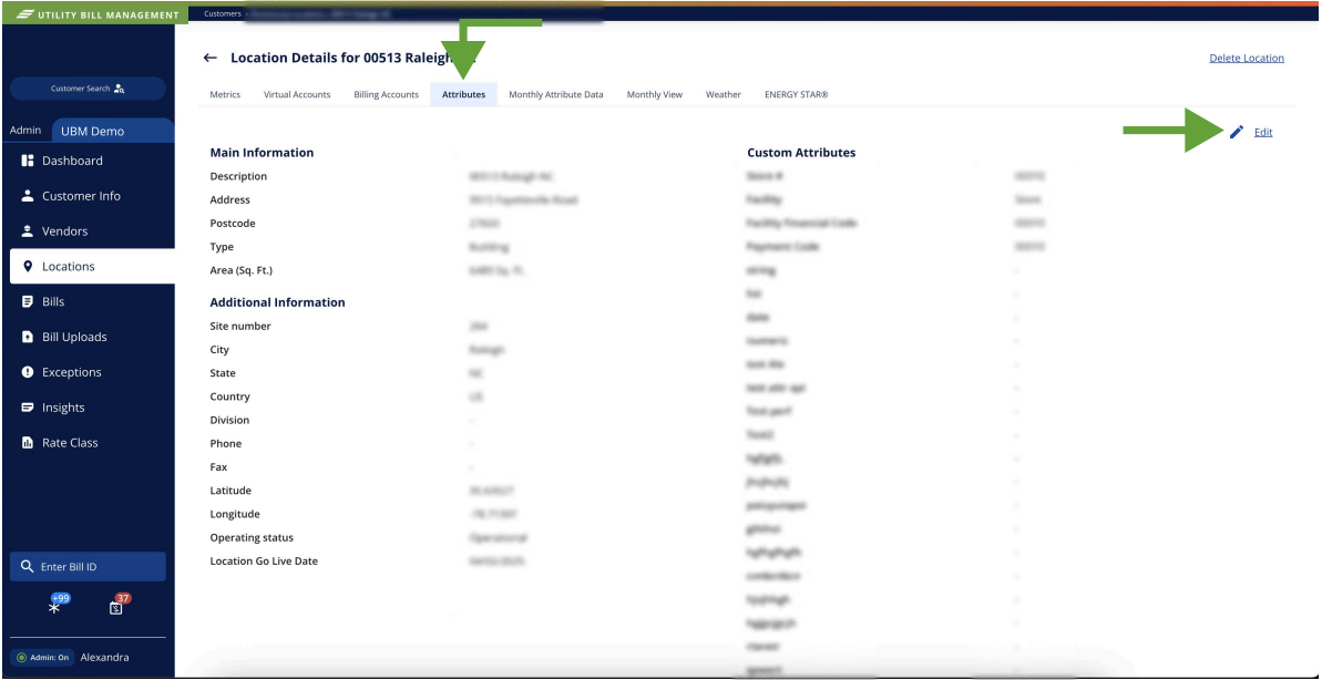 Edit Location Attributes