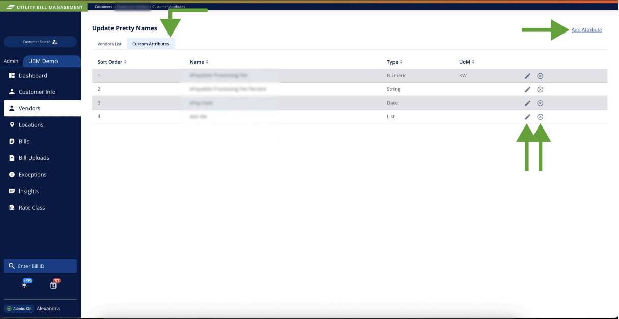 Vendor Custom Attributes