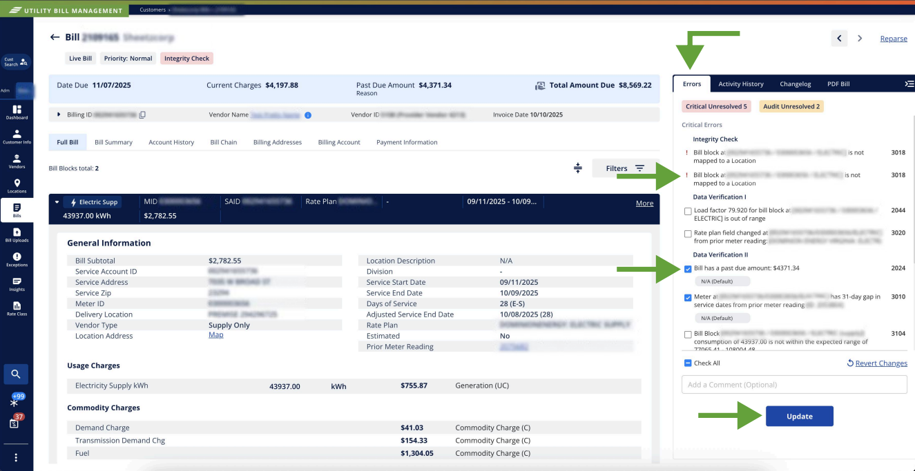Resolve Errors Per Bill