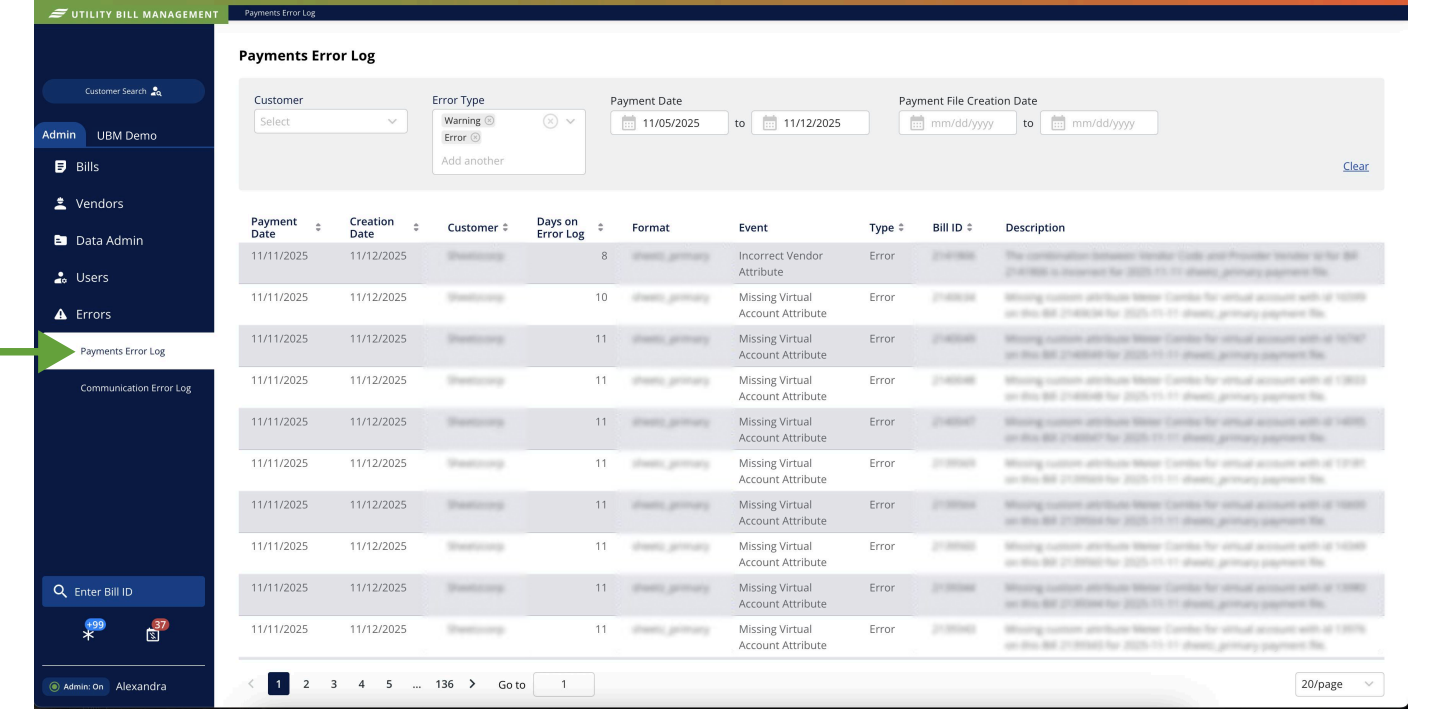 Payments Error Log