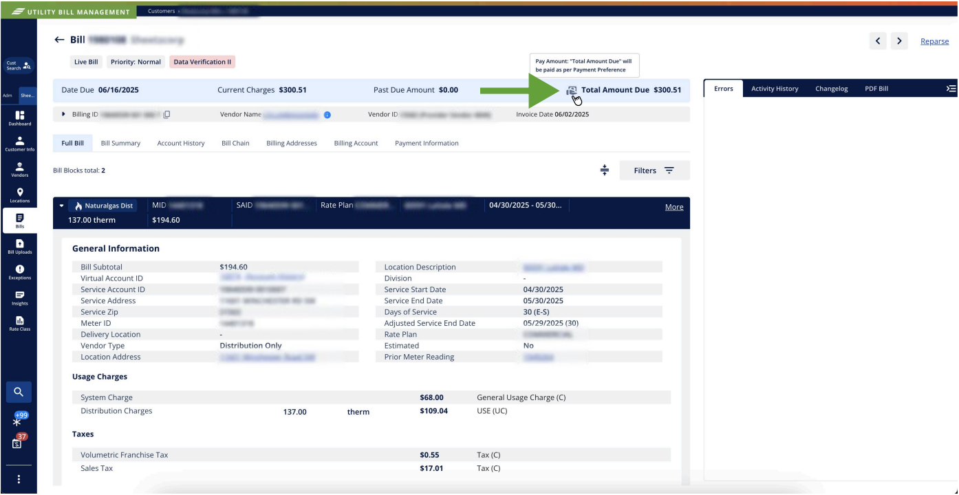 Bill Details Payment Preference