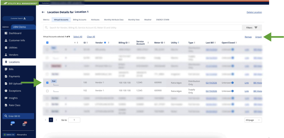Unpair action for Paired Virtual Accounts
