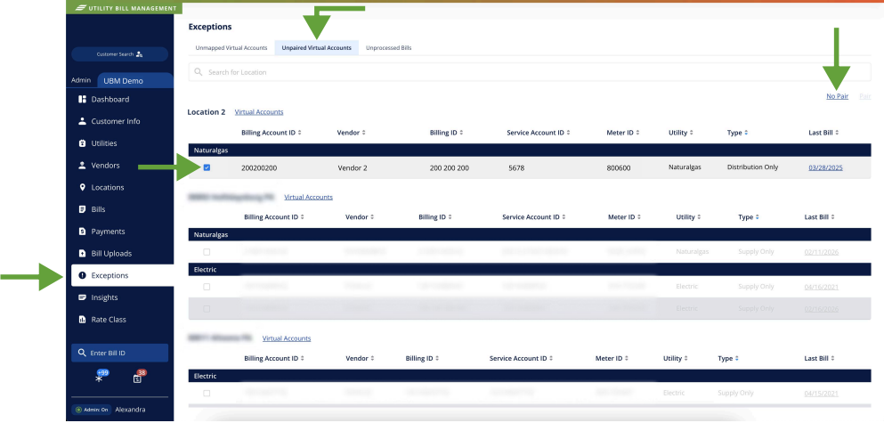 Manual No Pair action from Unpaired Virtual Accounts
