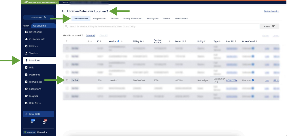 No Pair label in Location Details Virtual Accounts area