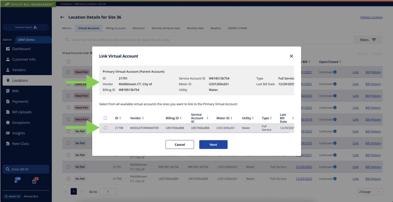 Parent account details in linking dialog