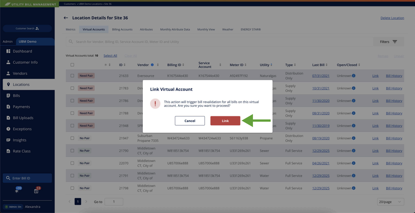 Linking confirmation pop-up