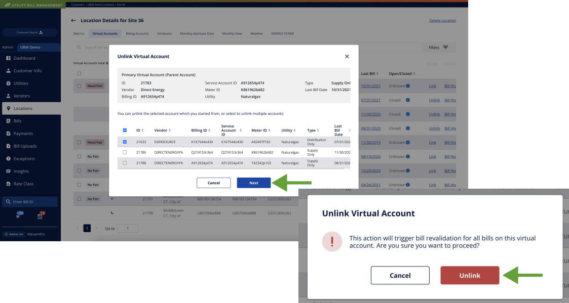 Unlink confirmation dialog